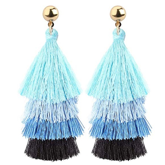 C.C. Boutique Jewelry - NWT Blue Spring Ombre Boho Hippie Tassel Earrings.